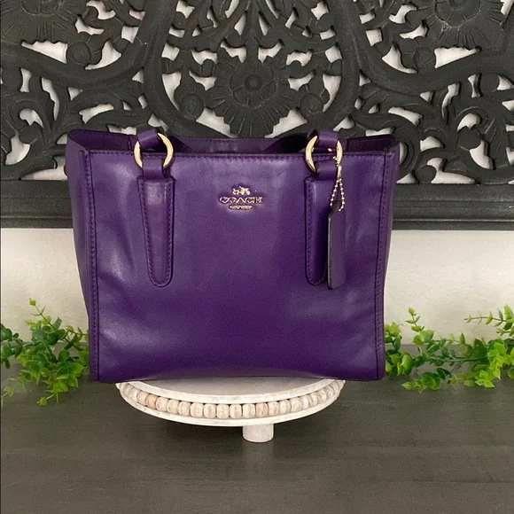 Coach Purple Leather Tote with Elegant Design-Small - Picture 9 of 9